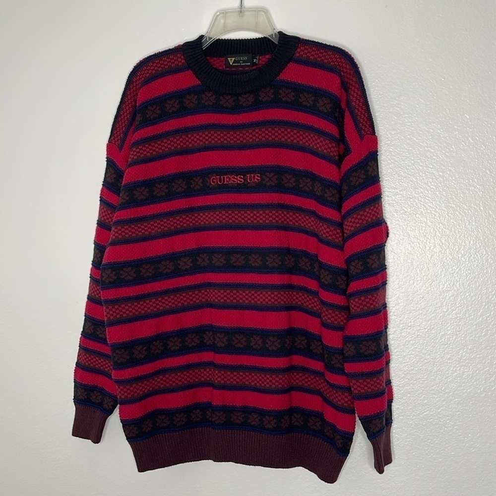 Vintage Men's Guess U.S. 100% Cotton Knit Crew Neck Y2K Sweater Size Medium